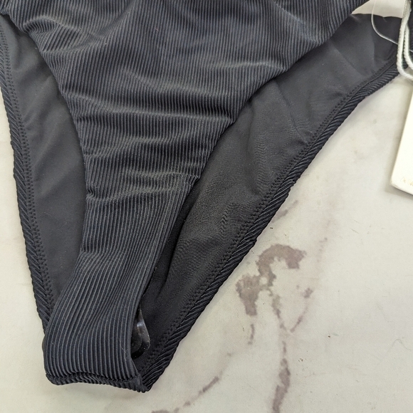 Good American Swim Bottom Women Black Rib Mid Rise Better Bikini Cheeky - Picture 6 of 13